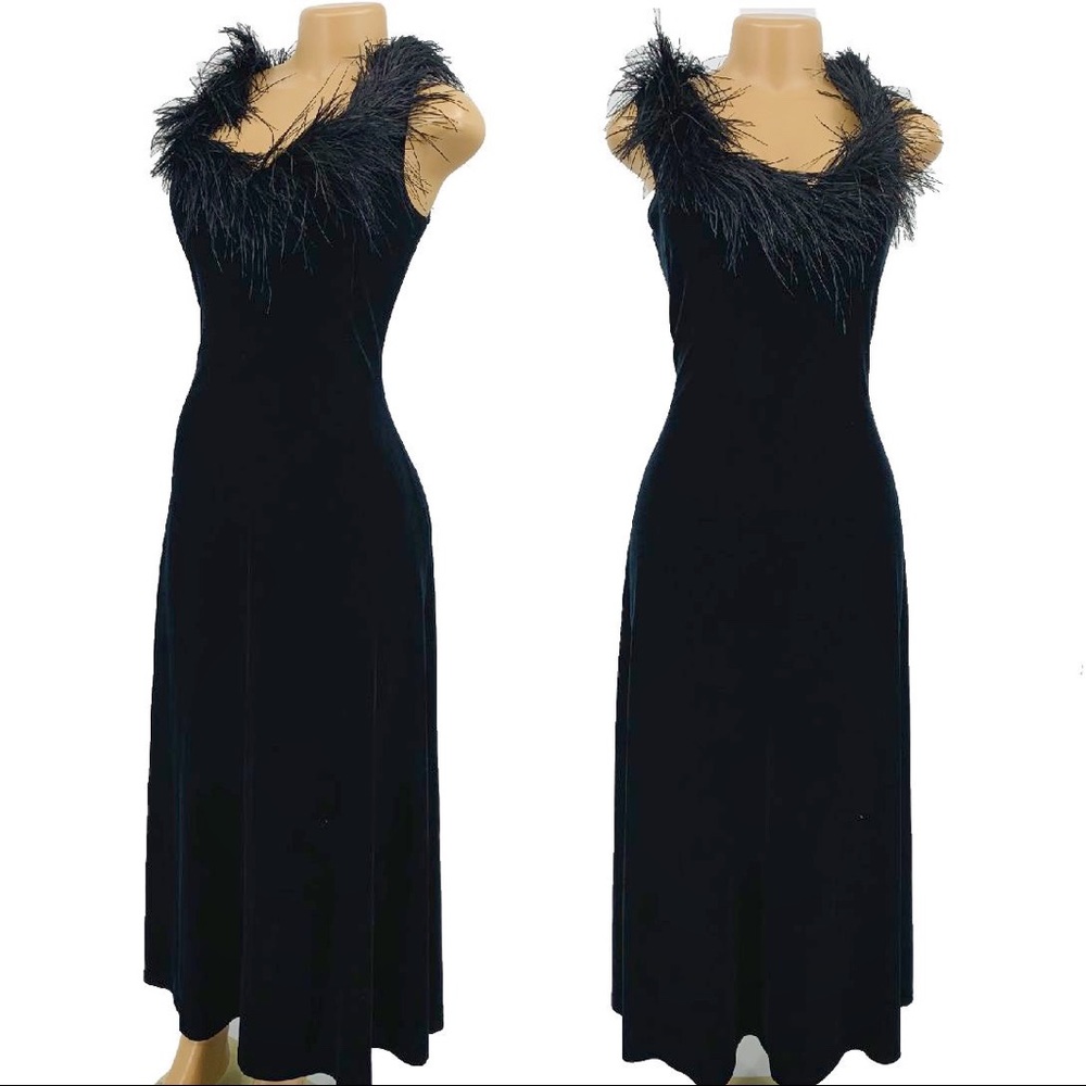 Vintage Jeffrey & Dara Ostrich Feather Velvet Gown